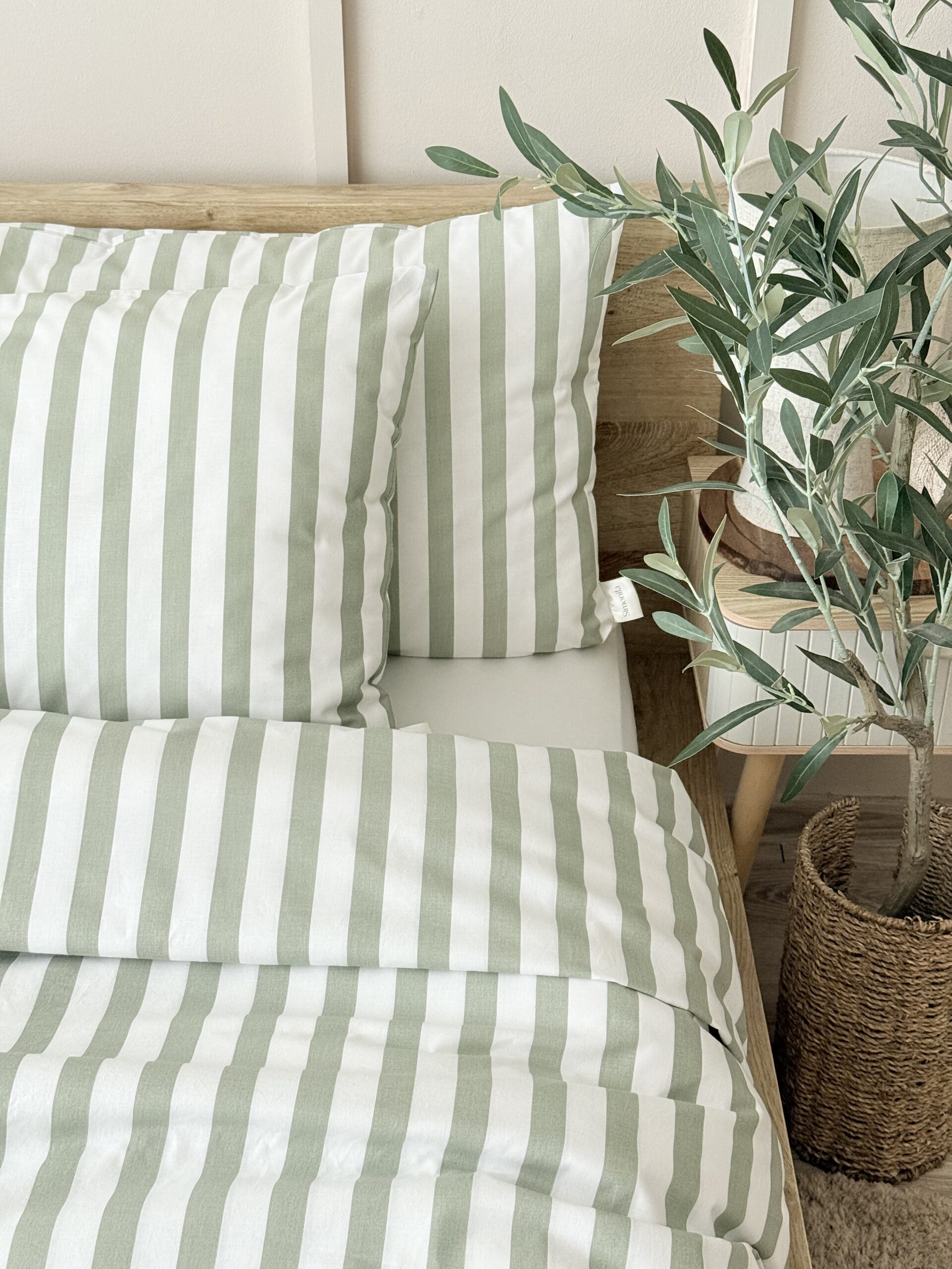 pościel bawełniana w paski szałwiowa zieleń komplet